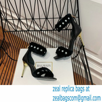 Balmain Heel 10.5cm Fur Sandals Black 2022