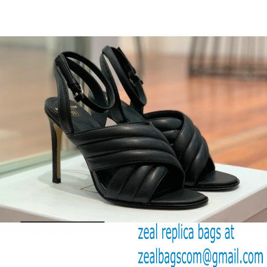 Balmain Heel 10.5cm Janel Quilted Leather Sandals Black 2022 - Click Image to Close