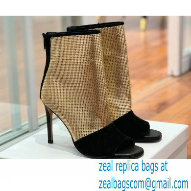 Balmain Heel 10.5cm Leather Open Toe Ankle Boots Black/Gold 2022 - Click Image to Close