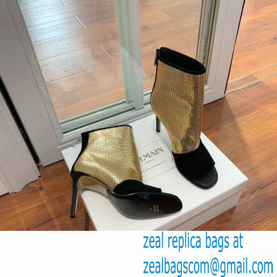 Balmain Heel 10.5cm Leather Open Toe Ankle Boots Black/Gold 2022 - Click Image to Close