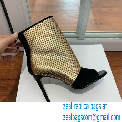 Balmain Heel 10.5cm Leather Open Toe Ankle Boots Black/Gold 2022