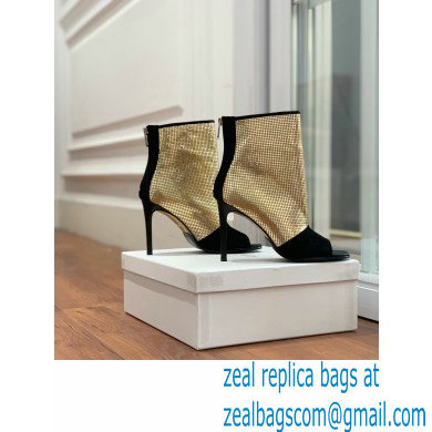 Balmain Heel 10.5cm Leather Open Toe Ankle Boots Black/Gold 2022 - Click Image to Close