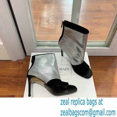 Balmain Heel 10.5cm Leather Open Toe Ankle Boots Black/Silver 2022 - Click Image to Close
