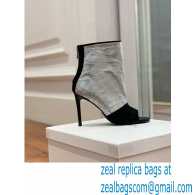 Balmain Heel 10.5cm Leather Open Toe Ankle Boots Black/Silver 2022