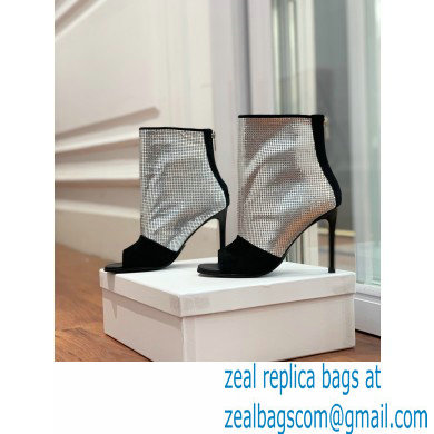 Balmain Heel 10.5cm Leather Open Toe Ankle Boots Black/Silver 2022