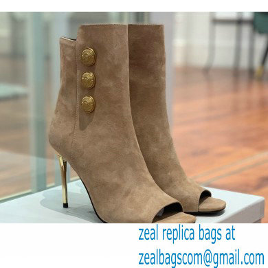 Balmain Heel 10.5cm Roma Ankle Boots Suede Beige 2022 - Click Image to Close