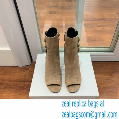 Balmain Heel 10.5cm Roma Ankle Boots Suede Beige 2022 - Click Image to Close