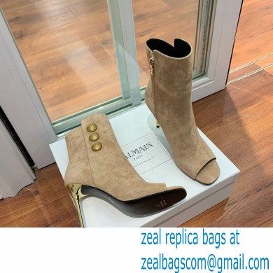 Balmain Heel 10.5cm Roma Ankle Boots Suede Beige 2022 - Click Image to Close