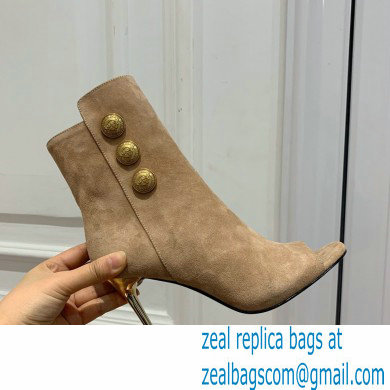 Balmain Heel 10.5cm Roma Ankle Boots Suede Beige 2022 - Click Image to Close