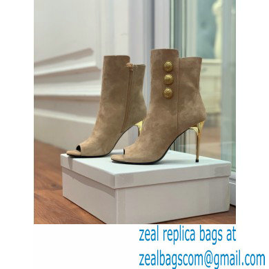 Balmain Heel 10.5cm Roma Ankle Boots Suede Beige 2022 - Click Image to Close