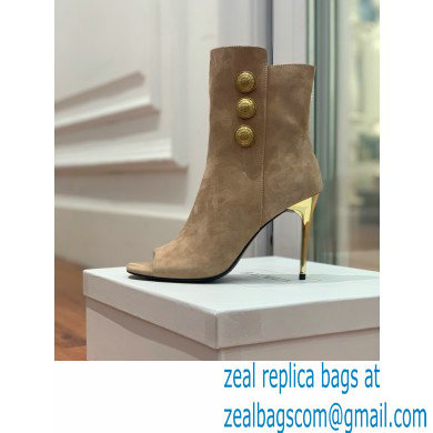 Balmain Heel 10.5cm Roma Ankle Boots Suede Beige 2022