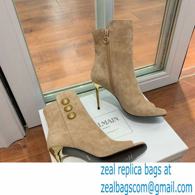 Balmain Heel 10.5cm Roma Ankle Boots Suede Beige 2022 - Click Image to Close