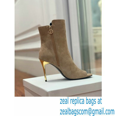 Balmain Heel 10.5cm Roma Ankle Boots Suede Beige 2022 - Click Image to Close