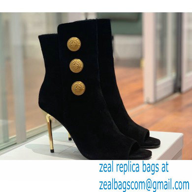 Balmain Heel 10.5cm Roma Ankle Boots Suede Black 2022