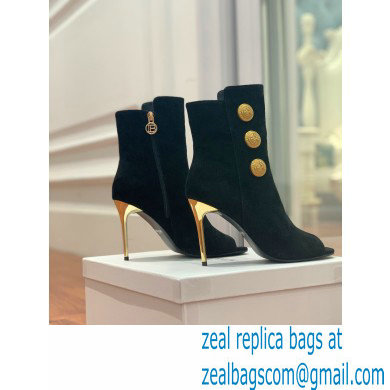 Balmain Heel 10.5cm Roma Ankle Boots Suede Black 2022