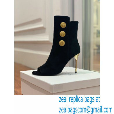 Balmain Heel 10.5cm Roma Ankle Boots Suede Black 2022