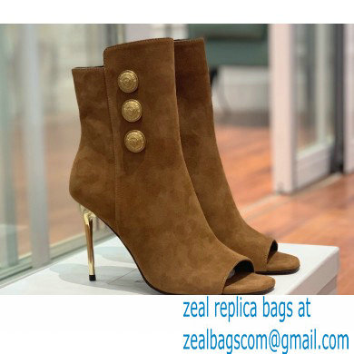 Balmain Heel 10.5cm Roma Ankle Boots Suede Brown 2022 - Click Image to Close