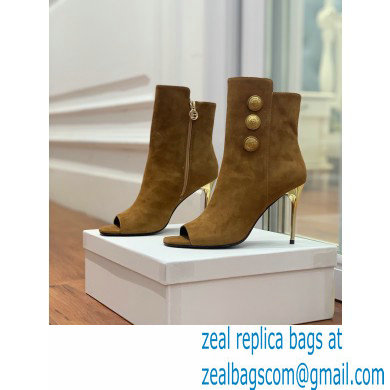 Balmain Heel 10.5cm Roma Ankle Boots Suede Brown 2022