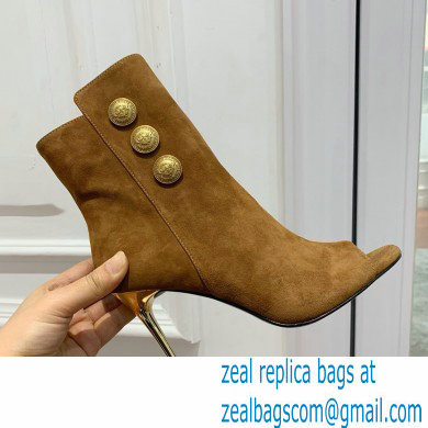 Balmain Heel 10.5cm Roma Ankle Boots Suede Brown 2022 - Click Image to Close