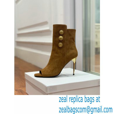 Balmain Heel 10.5cm Roma Ankle Boots Suede Brown 2022