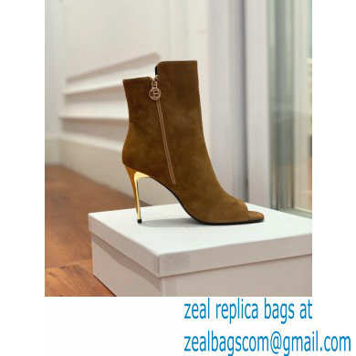 Balmain Heel 10.5cm Roma Ankle Boots Suede Brown 2022