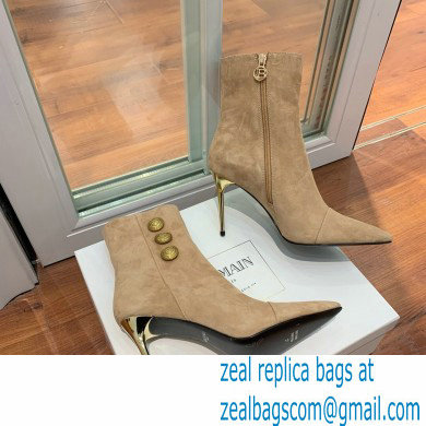 Balmain Heel 10.5cm Roni Ankle Boots Suede Beige 2022