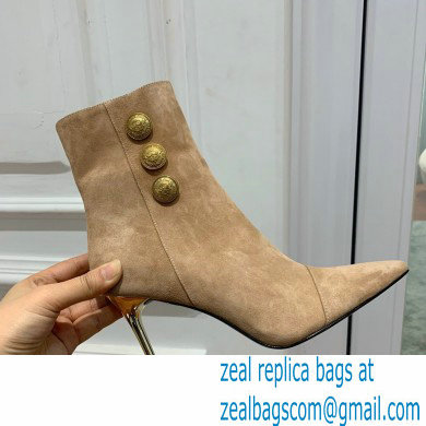 Balmain Heel 10.5cm Roni Ankle Boots Suede Beige 2022 - Click Image to Close