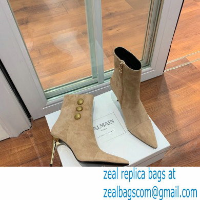 Balmain Heel 10.5cm Roni Ankle Boots Suede Beige 2022