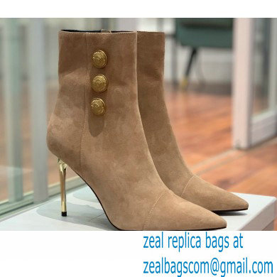 Balmain Heel 10.5cm Roni Ankle Boots Suede Beige 2022 - Click Image to Close
