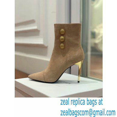 Balmain Heel 10.5cm Roni Ankle Boots Suede Beige 2022 - Click Image to Close
