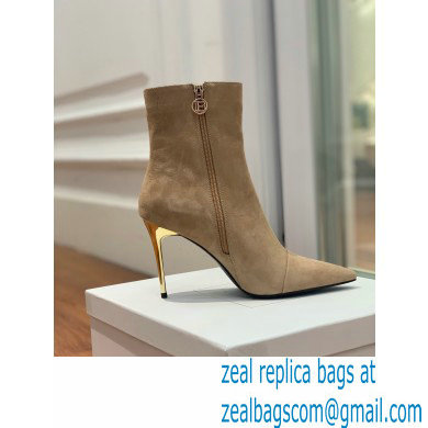 Balmain Heel 10.5cm Roni Ankle Boots Suede Beige 2022