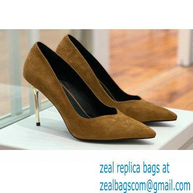 Balmain Heel 10.5cm Ruby pumps Suede Brown 2022 - Click Image to Close