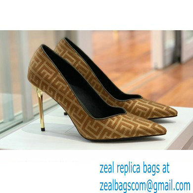 Balmain Heel 10.5cm Ruby pumps with Balmain Monogram Beige/Gold 2022 - Click Image to Close