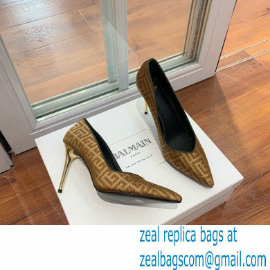 Balmain Heel 10.5cm Ruby pumps with Balmain Monogram Beige/Gold 2022 - Click Image to Close