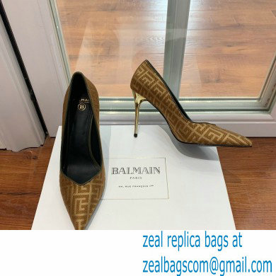 Balmain Heel 10.5cm Ruby pumps with Balmain Monogram Beige/Gold 2022 - Click Image to Close