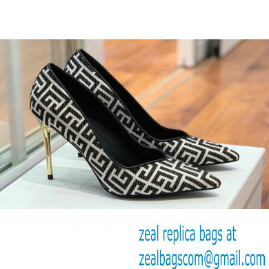 Balmain Heel 10.5cm Ruby pumps with Balmain Monogram Black/White 2022 - Click Image to Close