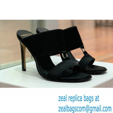 Balmain Heel 10.5cm Satin Paola Mules Black 2022 - Click Image to Close