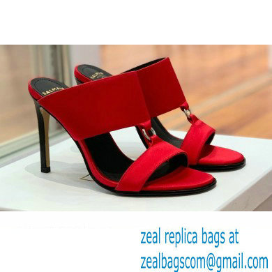 Balmain Heel 10.5cm Satin Paola Mules Red 2022 - Click Image to Close