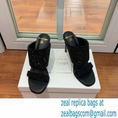 Balmain Heel 10.5cm Suede Crystal Mules All Black 2022