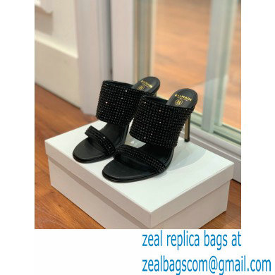 Balmain Heel 10.5cm Suede Crystal Mules All Black 2022