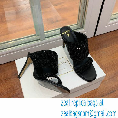 Balmain Heel 10.5cm Suede Crystal Mules All Black 2022