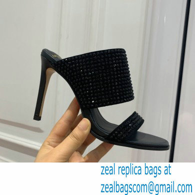 Balmain Heel 10.5cm Suede Crystal Mules All Black 2022