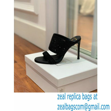 Balmain Heel 10.5cm Suede Crystal Mules All Black 2022