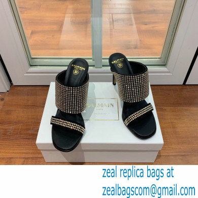 Balmain Heel 10.5cm Suede Crystal Mules Black/Gold 2022