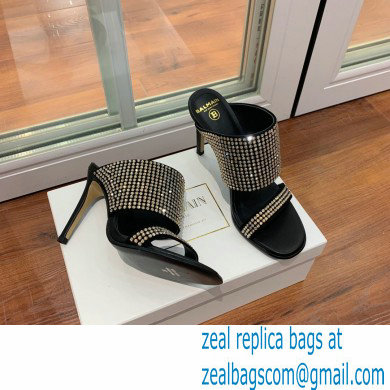 Balmain Heel 10.5cm Suede Crystal Mules Black/Gold 2022 - Click Image to Close