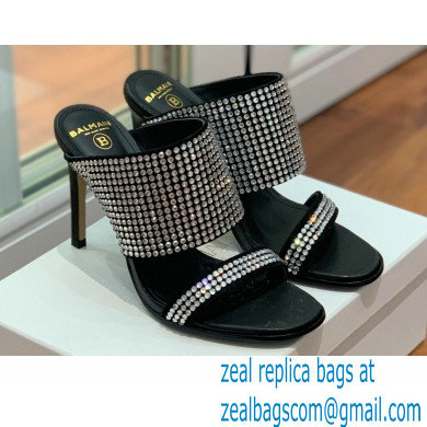 Balmain Heel 10.5cm Suede Crystal Mules Black/Silver 2022