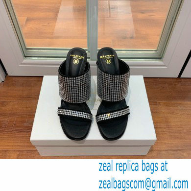 Balmain Heel 10.5cm Suede Crystal Mules Black/Silver 2022 - Click Image to Close