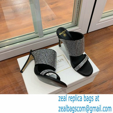Balmain Heel 10.5cm Suede Crystal Mules Black/Silver 2022 - Click Image to Close