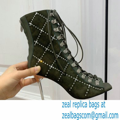 Balmain Heel 10.5cm Suede Ryana lace-up Ankle Boots Army Green 2022 - Click Image to Close