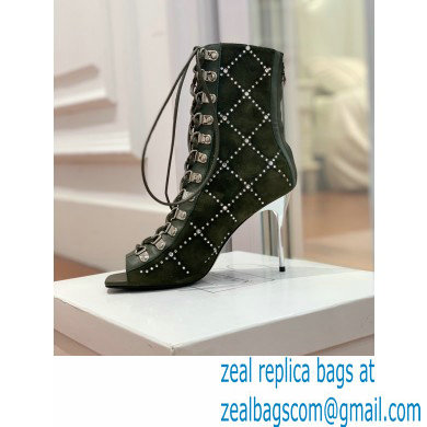 Balmain Heel 10.5cm Suede Ryana lace-up Ankle Boots Army Green 2022 - Click Image to Close